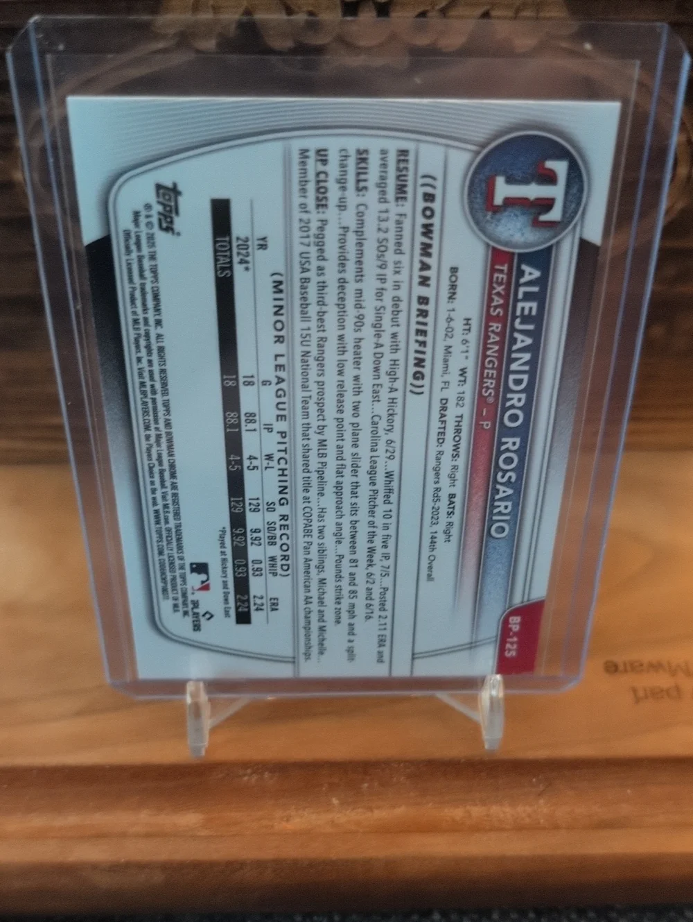 2025 Bowman 1st Alejandro Rosario Prospect Rookie Card Purple #145/199 Rangers - Picture 3 of 3